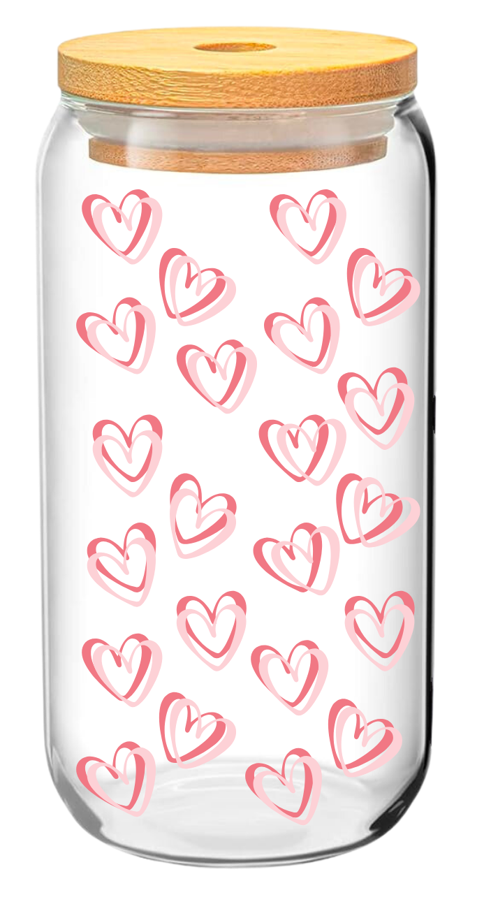 Heart Outline Red/Pink Glass Cup